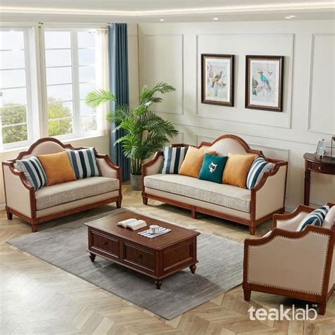 The wood finish is perfect and sturdy hidden feet protect your floors and carpets. Buy Modern Country Design Teak Wood Sofa Set Online | TeakLab in 2020 | Furniture sofa set ...