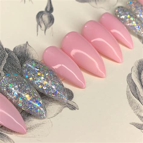 Pink Press Ons Glitter Accent Nails Press Ons Canada Etsy
