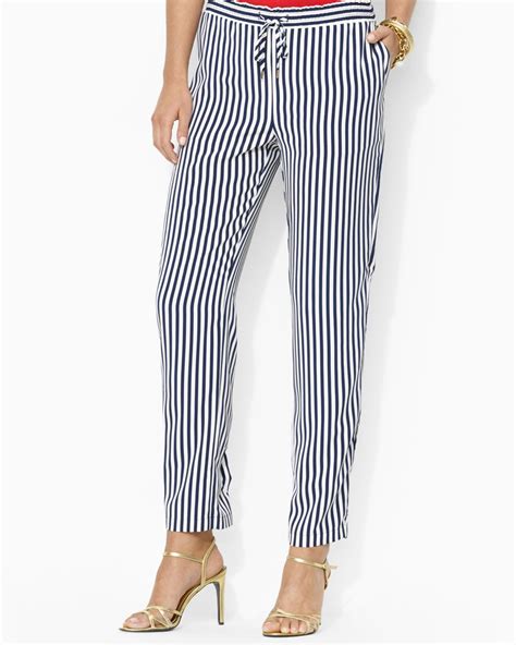 Lyst Ralph Lauren Lauren Petites Drawstring Stripe Pants In Blue