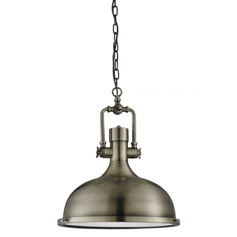 Searchlight Lighting Industrial Ceiling Pendant Light In Antique Brass With Frosted Diffuser