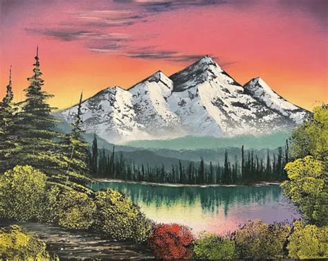 Bob Ross Style Original Landscape Oil Painting “towering Peaks” 16x20
