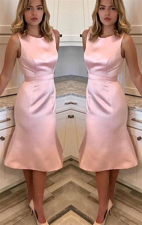Macloth O Neck Sheath Midi Wedding Party Dress Pink Prom Homecoming Dress 10615 Cocktail Dress