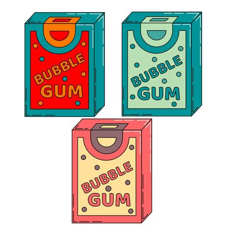 Set Of Chewing Bubble Gum Vector Illustrator Vibrant Colors Pastel