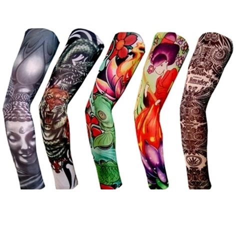 6 Pcs New Mixed 100 Nylon Elastic Fake Temporary Tattoo Sleeve Designs Body Arm Stockings Tatoo