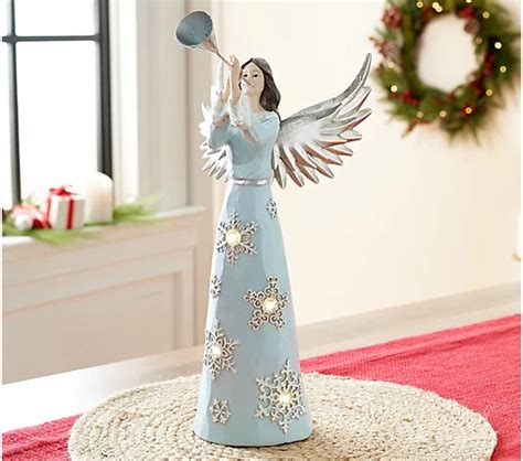 14 Illuminated Snowflake Angel With Horn By Valerie
