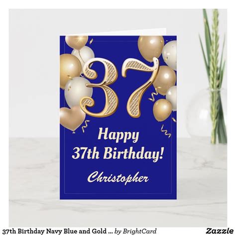 37th Birthday Navy Blue And Gold Balloons Confetti Card Zazzle