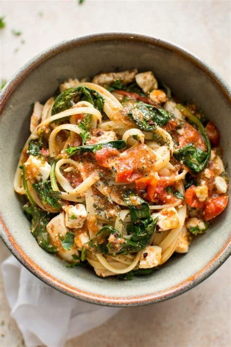 This Chicken Pasta With Feta Cheese Spinach And Tomatoes Is Healthy