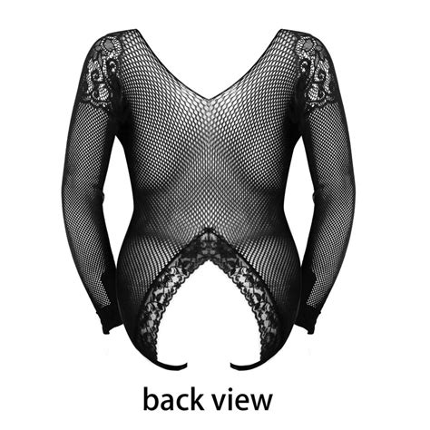 UK 6 22 Plus Size Open Crotch Bodystocking Black Bodysuit Etsy