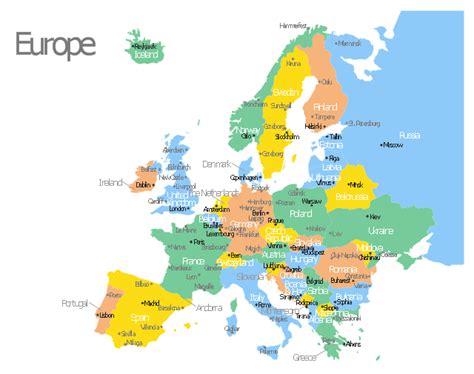 Map Of Europe Showing Countries And Capitals Lynda Ronalda