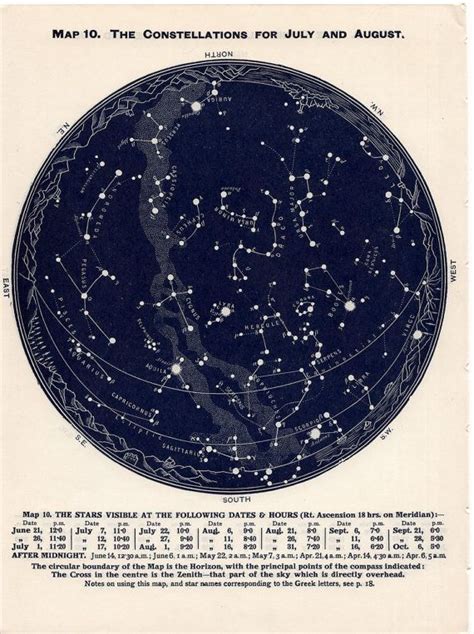 C 1955 June July And August Star Map Constellations Map Vintage