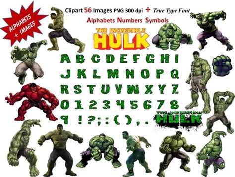 Incredible Hulk Full Alphabet 56 Clipart Images 300 DPI Transparent