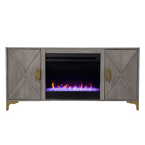 Sei Furniture Lantara Color Changing Fireplace Media Storage Graywashed