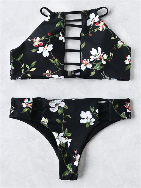 Floral Print Ladder Cutout Bikini Set Bikinis Girls Bathing Suits