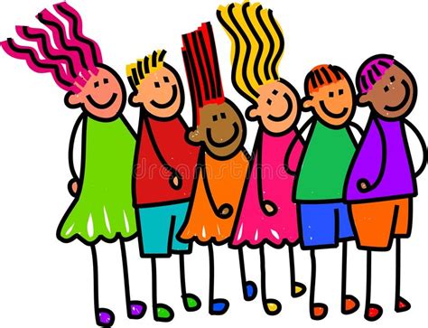 Fila De Crianças Felizes Ilustração Stock Ilustração De Comunidade