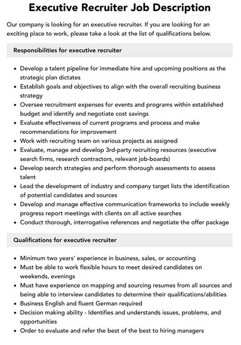 Executive Recruiter Job Description Velvet Jobs