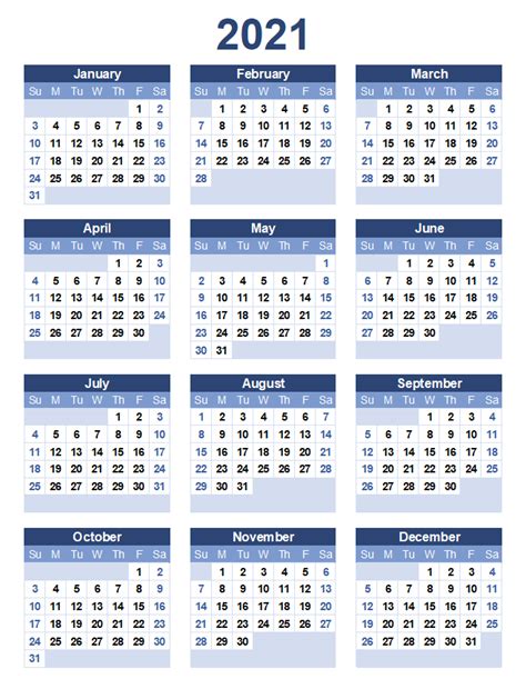 Printable Blank Yearly 2021 Calendar Template Pdf Calendar Dream
