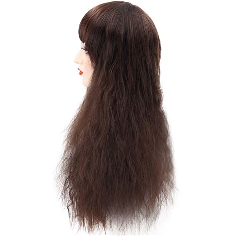 Fluffy Long Curly Wavy Wig Blunt Bangs Synthetic Hair