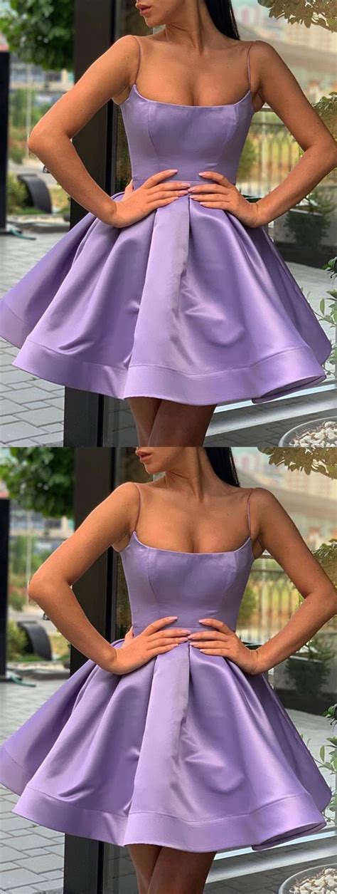 A Line Spaghetti Straps Short Purple Prom Dresses Short Purple Formal