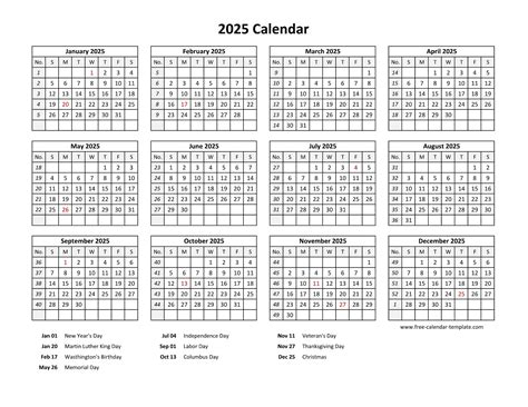 Printable Yearly Calendar 2025 With Us Holidays Free Calendar