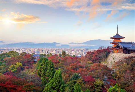 Autumn Color Of Kyoto Skyline And Kiyomizu Dera Temple In Kyoto Stock