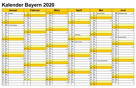 Diese seite zeigt den kw kalender mit kalenderwochen an. Sommerferien 2020 Bayern Kalender Feiertagen PDF & Word ...