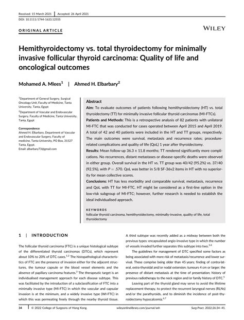 Pdf Hemithyroidectomy Versus Total Thyroidectomy For Minimally