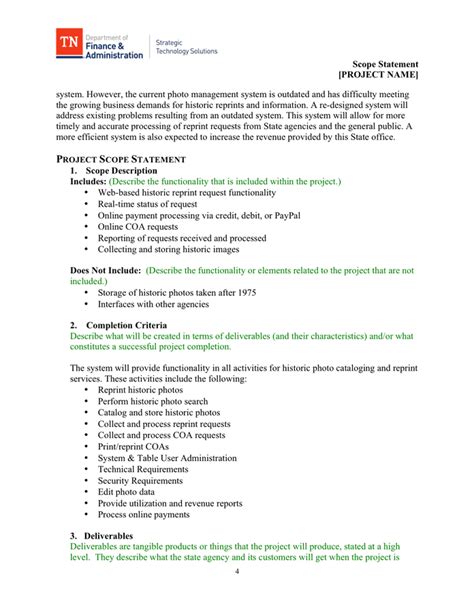 Scope Statement Template In Word And Pdf Formats Page 6 Of 10