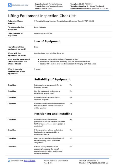 Download the jseasy latest version swms template register. Lifting Equipment Inspection Checklist (Better than excel and PDF)