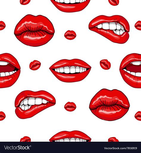 Lips Seamless Pattern In Retro Pop Art Style Vector Image