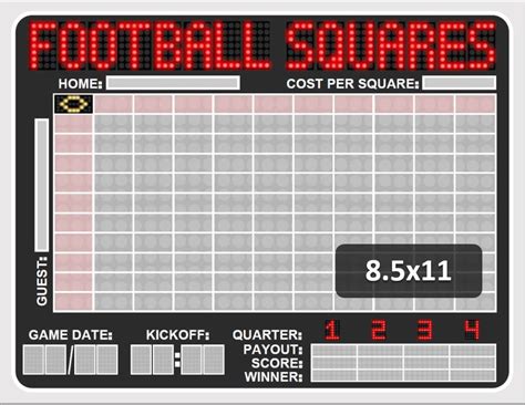 Football Squares Printable Template Scoreboard Design Office Etsy