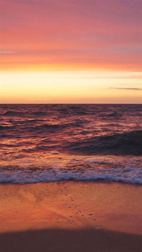 Beach Sea Waves Sand Sunset Dawn Skyline 720x1280 Wallpaper Sea