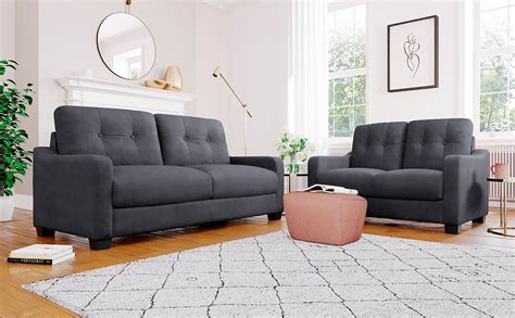 Belmont Slate Grey Plush Fabric Sofa 32 Seater Sofa Set Furniture Choice
