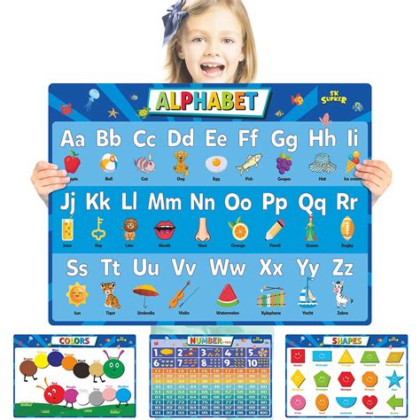 Buy 4Pack ABC Alphabet Chart Numbers 1 100 Shapes Colors Poster
