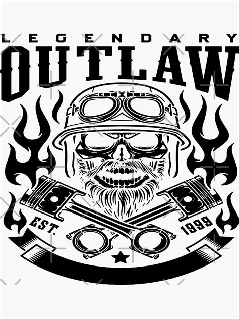 Legendary Outlaw Bearded Biker Skull With Crossed Pistons Emblem