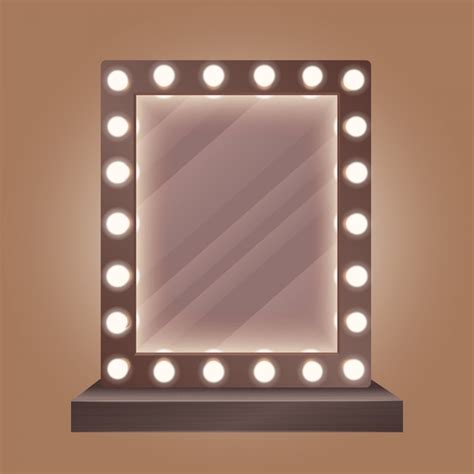 espelho de maquiagem realista com lâmpadas vetor premium