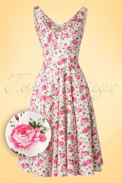 50s Adelise Roses Swing Dress In Ivory