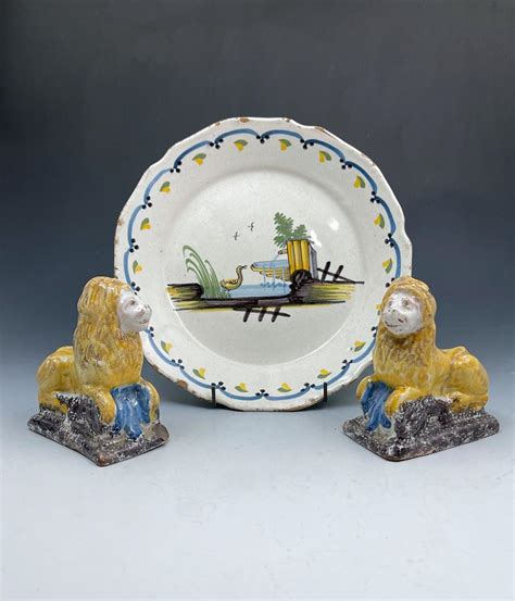 Continental Faience Pottery Group A Plate With Two Lions C1750 1815