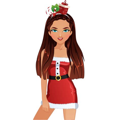 Christmas Party Female Cartoon Character In Santa Dress Vector Illustration 14856692 Vector Art