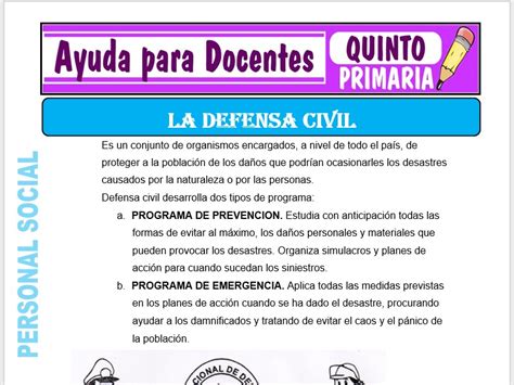 Organizaci N De Defensa Civil Para Quinto De Primaria Ayuda Para Docentes