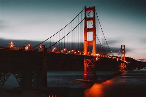 Vintage Golden Gate Bridge At Night Free Stock Photo