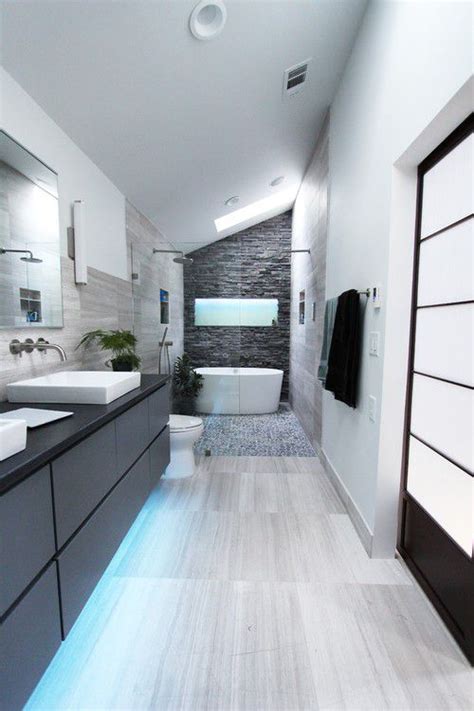 Notice how it works with the compact toilet and round mirror. 50 Beautiful Bathroom Ideas