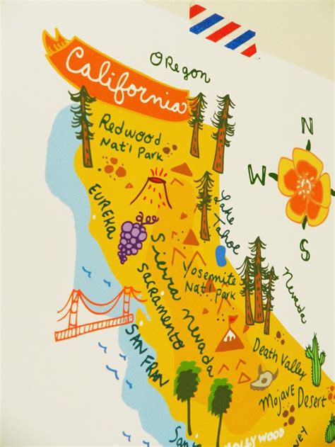 California Illustrated Map 8x10 By Helloniccoco On Etsy 2000 Arches