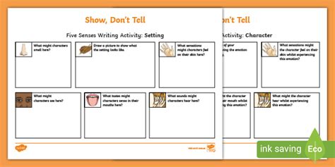 Show Dont Tell Five Senses Writing Activity