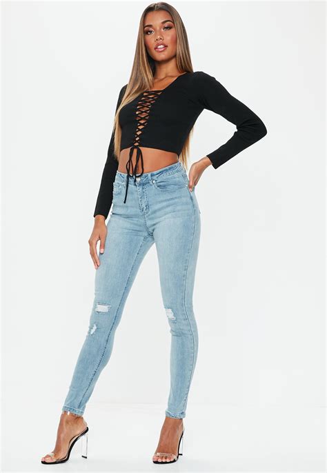 Blue Sinner Highwaisted Distressed Knee Jeans Mom Jeans High Waisted