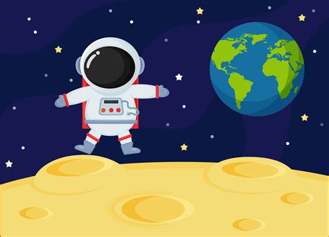 Cute Cartoon Space Astronauts Explore The Earths Moon Surface 593776