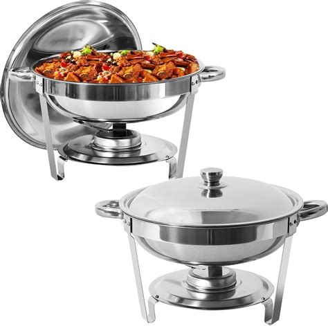 Prijesse Chafing Dish Buffet Set 5qt 2 Pack Stainless Steel Round