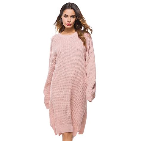 Aliexpress Com Buy Winter Women Long Sweater Dress Solid O Neck