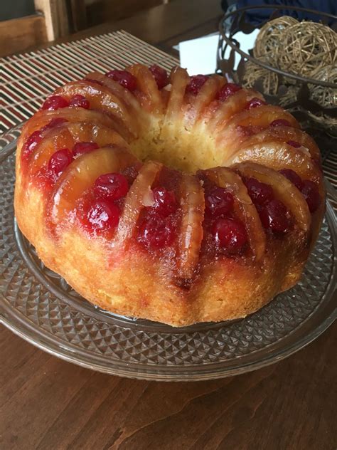 Loosen edges of cake from the pan with a thin bladed paring knife then carefully invert cake onto a serving plate. Pineapple upside down cake in a bundt pan. So good ...