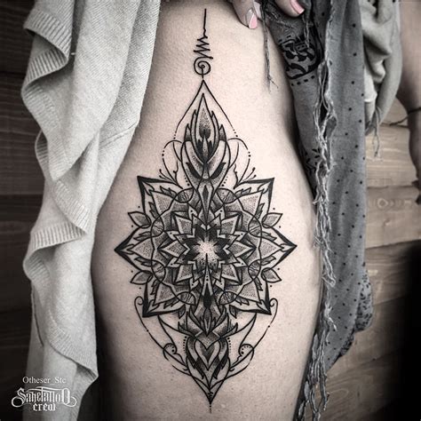 Dotwork Flower Symmetry Tattoo On Hip Best Tattoo Ideas Gallery