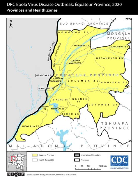 Map ebola outbreak risk (who). 2020 Democratic Republic of the Congo, Equateur Province ...